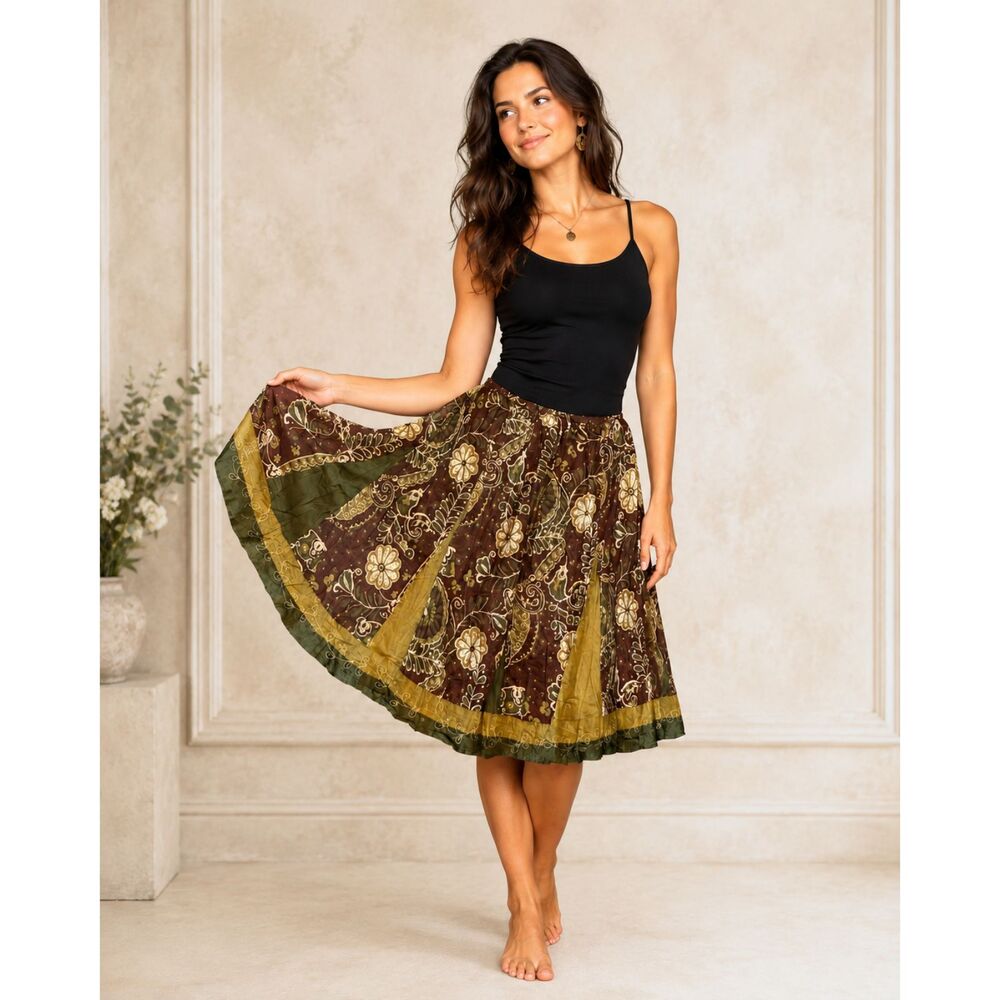 Vintage Boho Floral Cottage Prairie Festival Folk Gypsy Skirt Plus Size 22/24